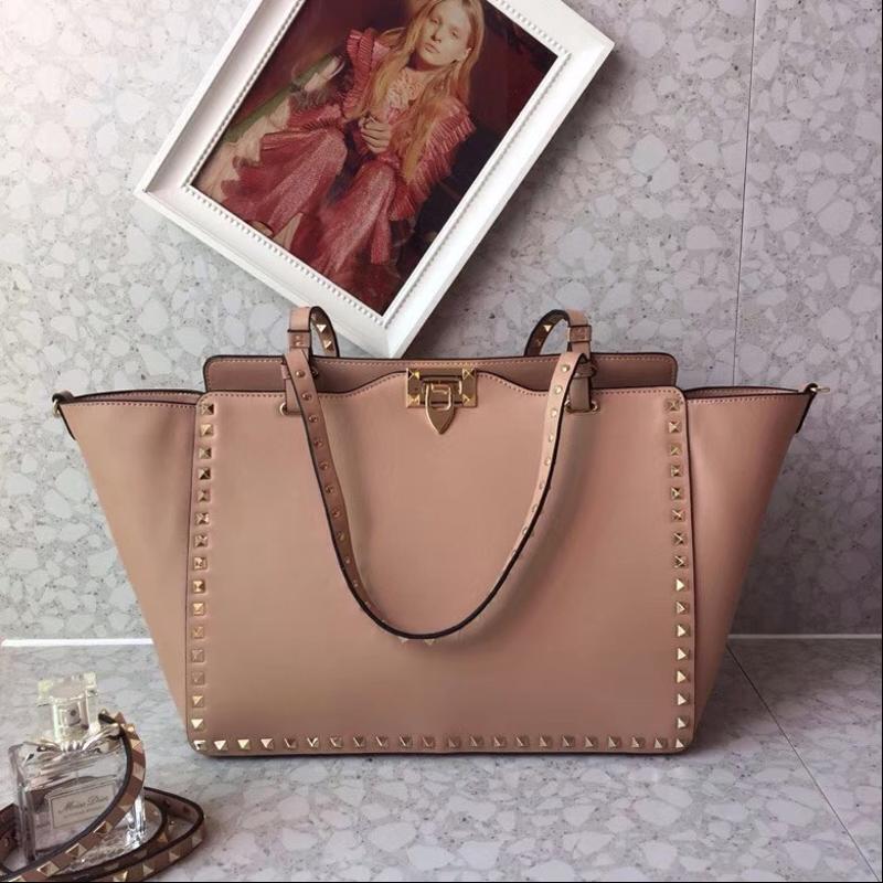 Valentino Shoulder Tote Bags VA0973 Full leather plain grain bare pink gold buckle